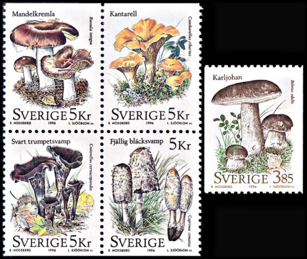 SUECIA/SELLOS, 1996 - FLORA - HONGOS - YV 1941/45 - 5 VALORES - NUEVO