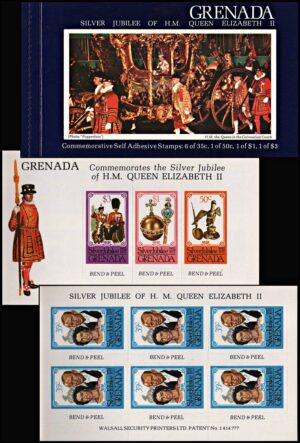 GRANADA/SELLOS, 1977 - 25° ANIVERSARIA DEL ASCENSION AL TRONO DE ELIZABETH II - YV C 742/45 - CARNET DE PRESTIGE - AUTOADHESIVO