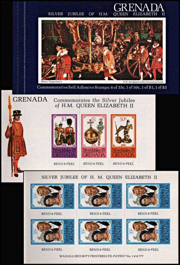 GRANADA/SELLOS, 1977 - 25° ANIVERSARIA DEL ASCENSION AL TRONO DE ELIZABETH II - YV C 742/45 - CARNET DE PRESTIGE - AUTOADHESIVO