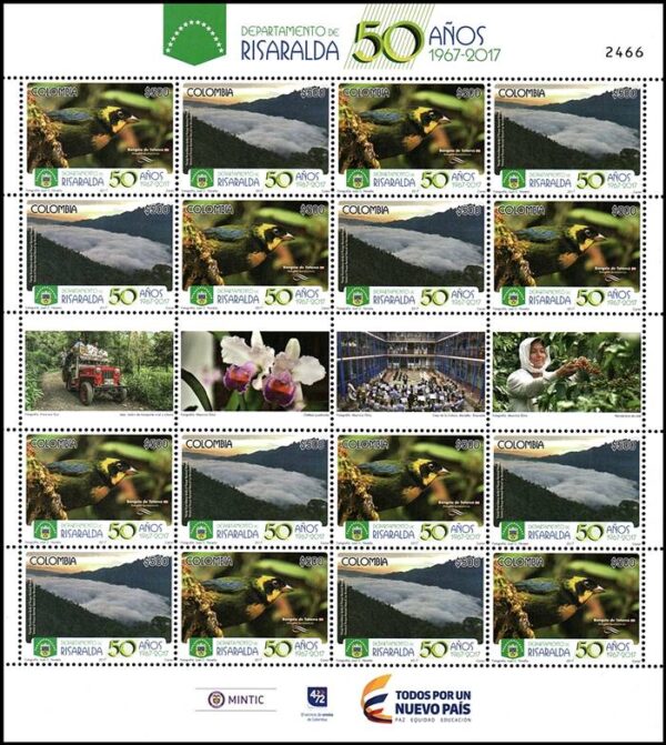 COLOMBIA/SELLOS, 2018 - DEPARTAMENTO DE RISARALDA - FLORES - AVES - PAISAJES - YV 1808/09 - MINI SHEET - NUEVO