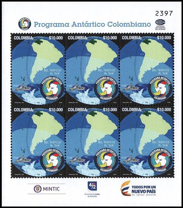 COLOMBIA/SELLOS, 2016 - PROGRAMA ANTARTICO COLOMBIANO - YV 1804 - HOJITA - NUEVO