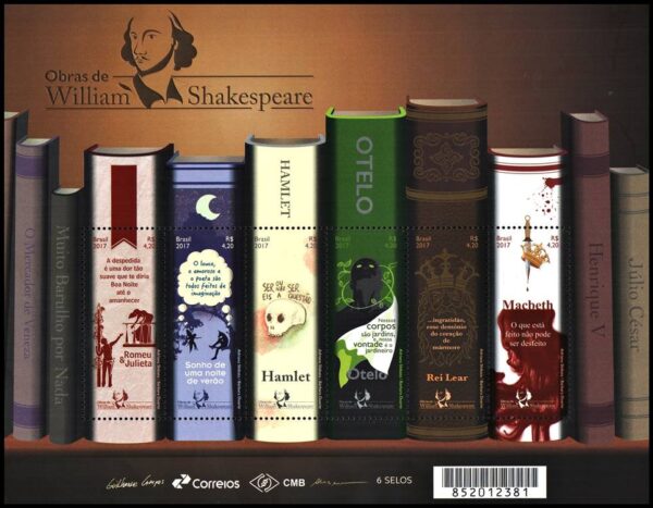 BRASIL/SELLOS, 2017 - LITERATURA - WILLIAM SHAKESPEARE - OBRAS DE TEATRO - YV BF 181 - BLOQUE - NUEVO