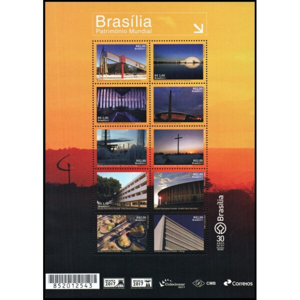 BARSIL/SELLOS, 2017 - BRASILIA - PATRIMONIO MUNIAL UNESCO - YV 3658/67 - HOJITA - NUEVO