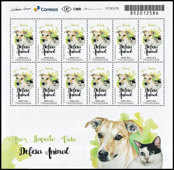 BRASIL/SELLOS, 2018 - PERROS - GATOS -PROTECCION DE ANIMALES DOMESTICOS - YV 3676 - HOJITA - NUEVO