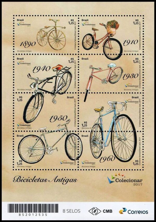 BRASIL/SELLOS, 2017 - BICICLETAS - YV 3650/57 - HOJITA - NUEVO