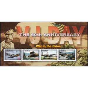 LIBERIA/SELLOS, 2005 - FIN DE LA SEGUNDA GUERRA MUNDIAL - AVIONES DE GUERRA - YV 4304/07 - HOJITA - NUEVO