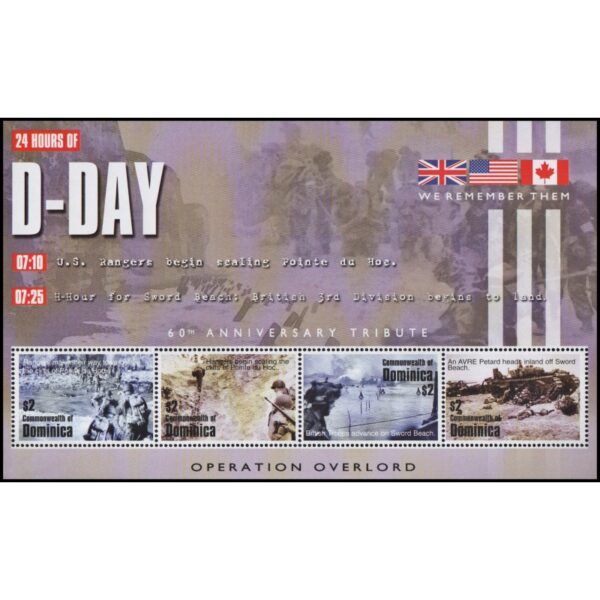 DOMINICA/SELLOS, 2004 - SEGUNDA GUERRA MUNDIAL - "DIA D" - YV 3100/03 - HOJITA - NUEVO