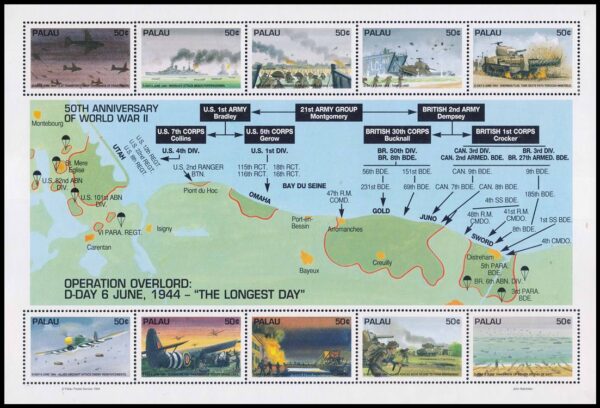 PALAU/SELLOS, 1991 - LA GUERRA EN EL PACIFICO - MAPAS - AVIONES - BARCOS - YV 451/60 - HOJITA - NUEVO