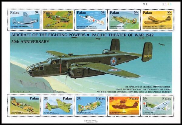 PALAU/SELLOS, 1992 - AVIONES - SEGUNA GUERRA MUNDIAL - YV A 22/1 - HOJITA - NUEVO