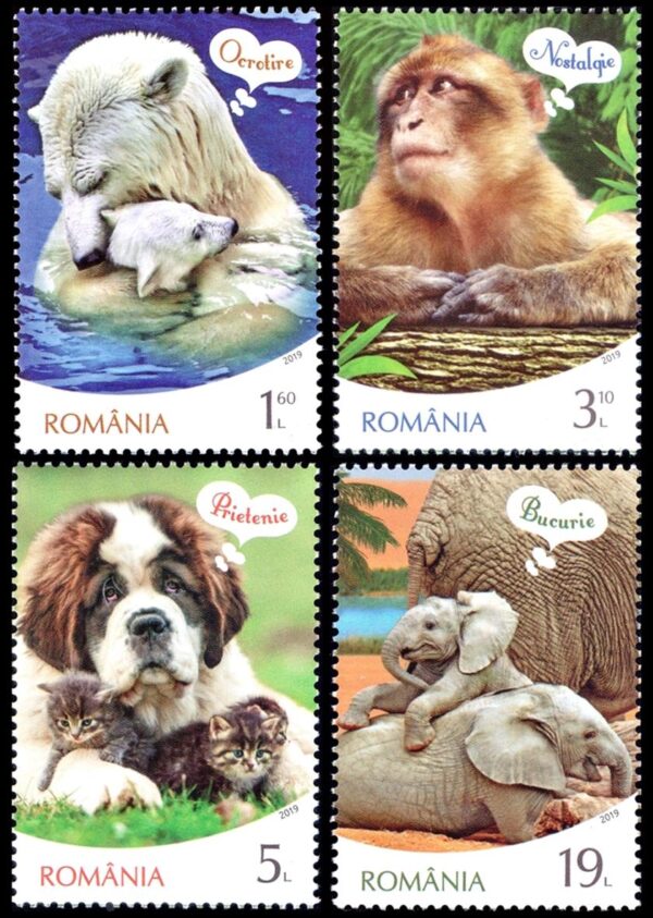 RUMANIA/SELLOS, 2019 - FAUNA -OSOS - PERROS - ELEFANTES - MONOS - YV 6503/06 - 4 VALORES - NUEVO