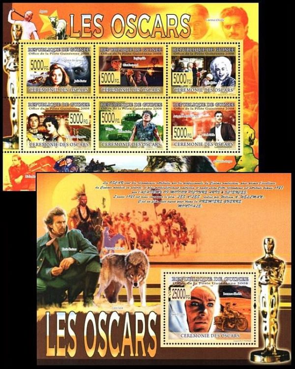 REPUBLICA DE GUINEA/SELLOS, 2008 - CINE - YV 3762/67 + BF 927 - HOJITA + 1 BLOQUE - NUEVO