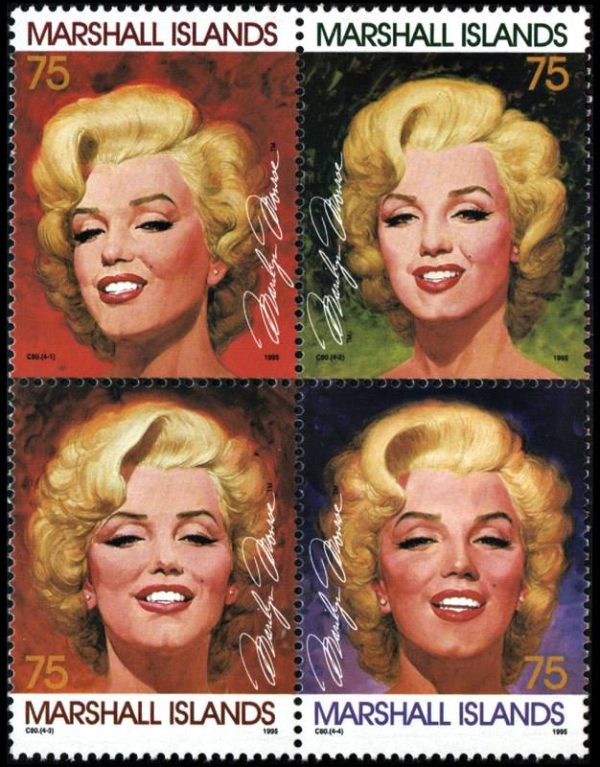 MARSHALL/SELLOS, 1995 - CINE - MARILYN MONROE - YV 576/79 - 4 VALORES - NUEVO