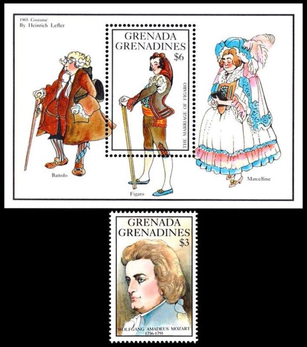 GRANADA Y GRANADINAS/SELLOS, 1992 - MÚSICA - PERSONALIDADES - YV 1374 + BF 253 - 1 VALOR + BLOQUE - NUEVO