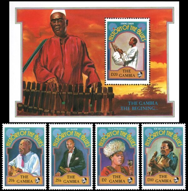 GAMBIA/STAMPS, 1992 - MUSIC - BLUES - YV 1108/11+ BF 131 - 4 VALUES - SOUV. SHEET -MNH