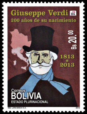 BOLIVIA/SELLOS, 2013 - MUSICA - OPERA - GIUSEPPE VERDI - YV 1537 - 1 VALOR - NUEVO