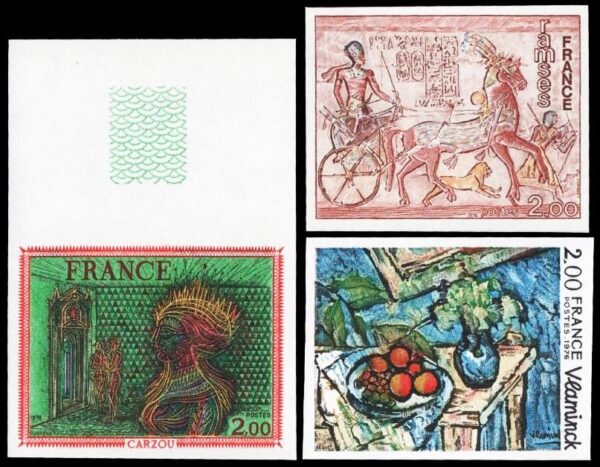 FRANCIA/SELLOS, 1976 - OBRAS DE ARTE - YV 1899a/901a - 3 VALORES - SIN DENTAR - NUEVO