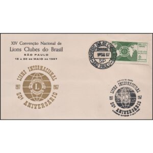 BRASIL/SOBRES, 1967 - CLUB DE LEONES -YV 821 - PRIMER DIA EMISION - 50 AÑOS DEL LEONISMO
