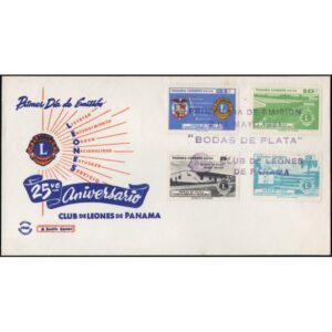 PANAMA/SOBRES, 1961 - BODAS DE PLATA DEL CLUB DE LEONES DE PANAMA - YV 229/31 - 3 VALORES - SOBRE PRIMER DIA DE EMISION