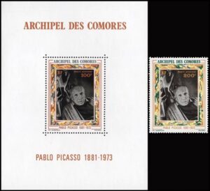COMORES/SELLOS, 1973 - PABLO PICASSO - PINTURA - YV A57 + BF 1 - 1 VALOR + BLOQUE - NUEVO