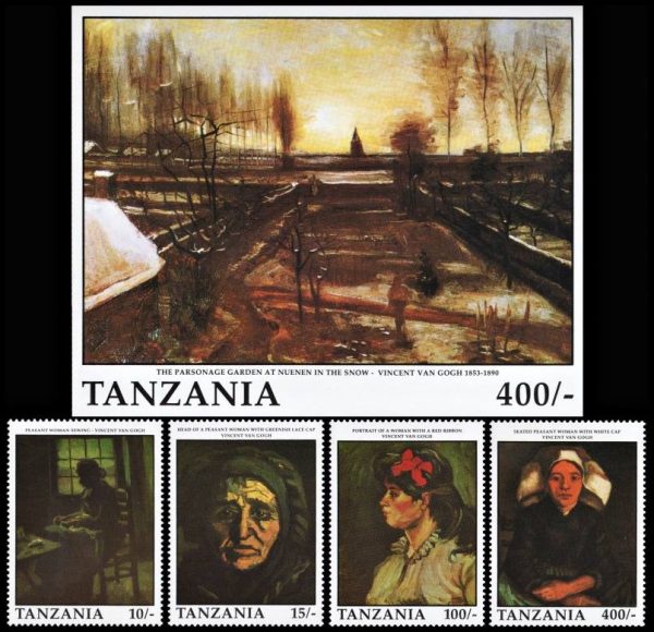 TANZANIA/SELLOS, 1991 - PINTURAS - VAN GOGH - YV 737/40 + BF 135 - 4 VALORES + BLOQUE - NUEVO