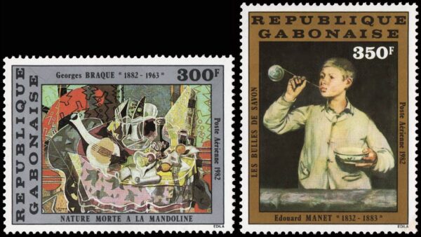 GABON/SELLOS, 1982 - PINTURAS - MANET - BRAQUET - YV A 252/53 - 2 BLOQUES - NUEVO