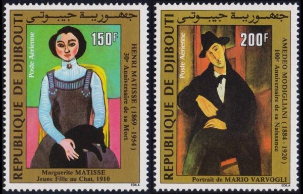 DJIBOUTI/SELLOS, 1984 - PINTURAS - MATISSE - MODIGLIANI - YV A 202/203 - 2 VALORES - NUEVO