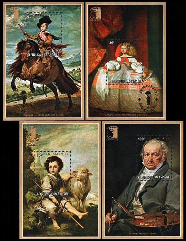 RUANDA/SELLOS, 1975 - PINTURAS - VELAZQUEZ - MURILLO - GOYA - YV BF 51/4 - 4 BLOQUES - NUEVO