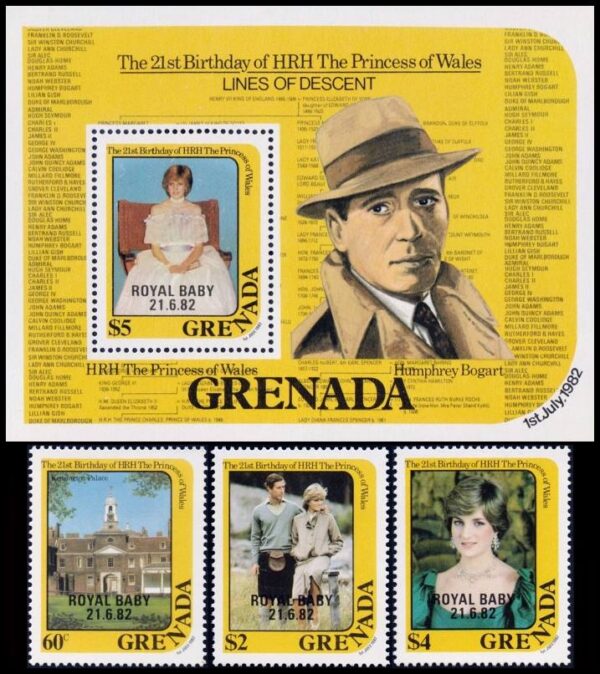 GRANADA/SELLOS, 1982 - BEBE REAL - LADY DIANA SPENCER - CINE - YV 1046/48 + BF 105 - 3 VALORES + BLOQUES - NUEVO