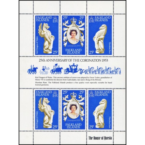 ISLAS MALVINAS/SELLOS, 1977 - REALEZA - ELIZABETH II - YV 271/73 - HOJITA - NUEVO