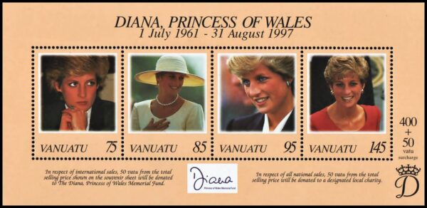 VANUATU/SELLOS, 1998 - REALEZA - LADY DIANA SPENCER - YV BF 31 - BLOQUE - NUEVO