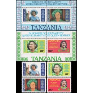 TANZANIA/SELLOS, 1985 - REALEZA - LA REINA MADRE - YV 262A/D + BF 40A/B - 4 VALORES + 2 BLOQUES - NUEVO