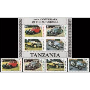 TANZANIA/SELLOS, 1986 - AUTOMOVILES - YV 267/70 + BF 42 - 4 VALORES + BLOQUE - NUEVO