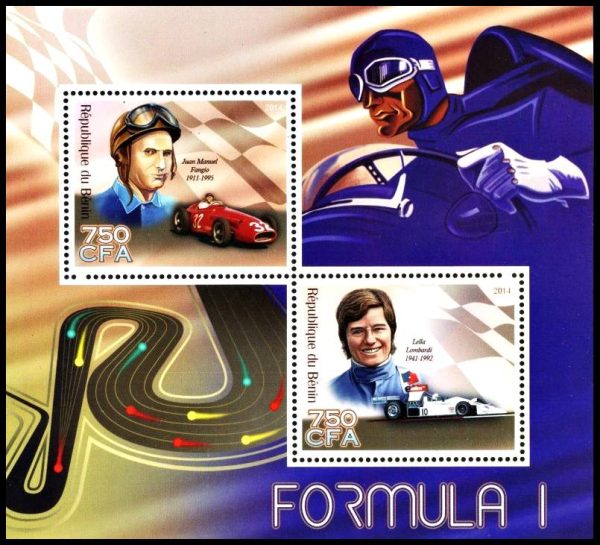 BENIN/SELLOS, 2015 - AUTOMOVILES - FORMULA 1 FANGIO - BLOQUE - NUEVO