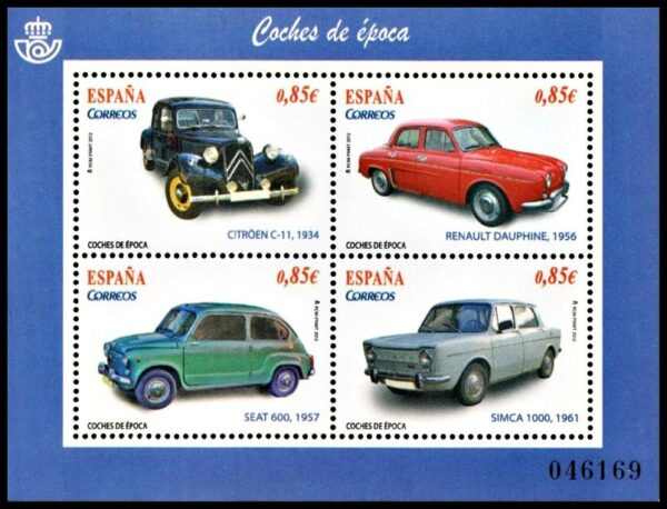 ESPAÑA/SELLOS, 2012 - AUTOS DE EPOCA  - YV F 4403 - BLOQUE - NUEVO