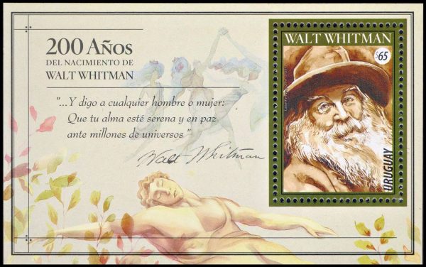 URUGUAY/SELLOS, 2019 - LITERATURA WALT WHITMAN - BLOQUE - NUEVO