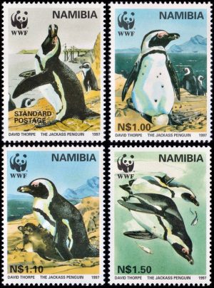 NAMIBIA/SELLOS, 1997 - FAUNA - W.W.F. - PINGUINOS - YV790/93 - 4 VALORES - NUEVO