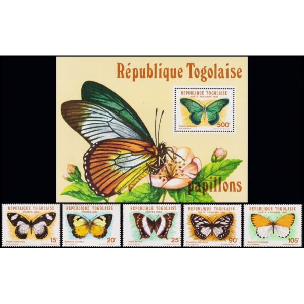 TOGO/STAMPS, 1982 - BUTTERFLIES - YV 1076/78 + A 477/78 + BF 164 - 5 VALUES + SOUV SHEET - MNH