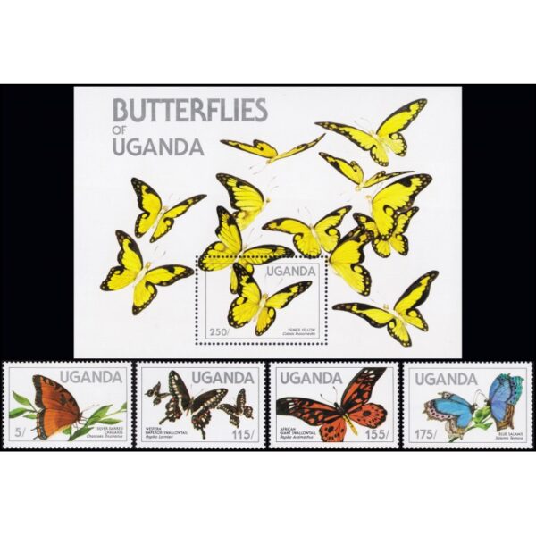 UGANDA/STAMPS, 1984 - BUTTERFLIES - YV 354/57 + BF 45 - 4 VALORES + BLOQUE - NUEVO