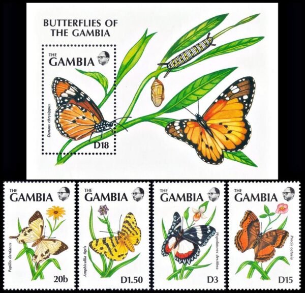 GAMBIA/STAMPS, 1991 - BUTTERFLIES - YV 1015/18 + BF 108 - 4 VALUES + SOUV SHEET - MNH