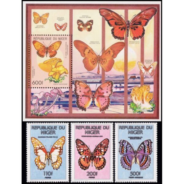 NIGER/STAMPS, 1991 - BUTTERFLIES - YV 805/06 + A 371 + BF 57 - 3 VALUES + SOUV SHEET - MNH