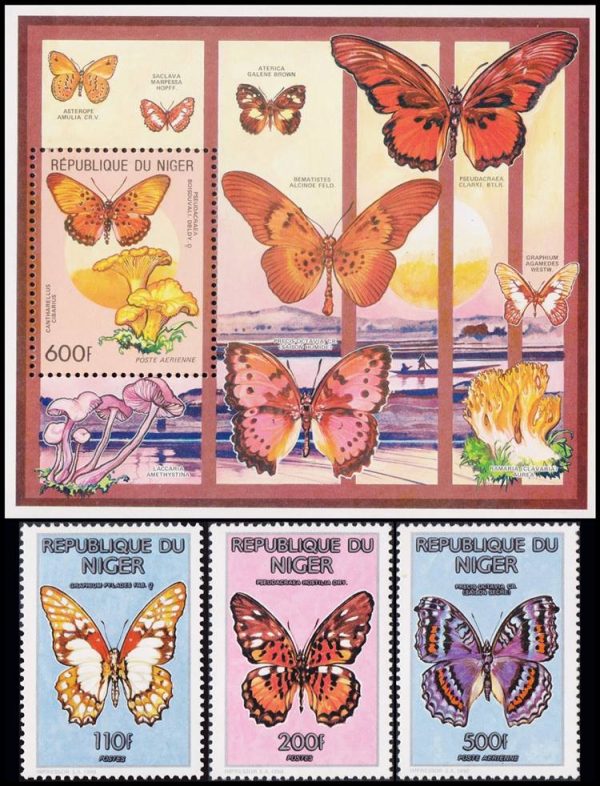 NIGER/SELLOS, 1991 - MARIPOSAS - YV 805/06 + A 371 + BF 57 - 3 VALORES + BLOQUE - NUEVO