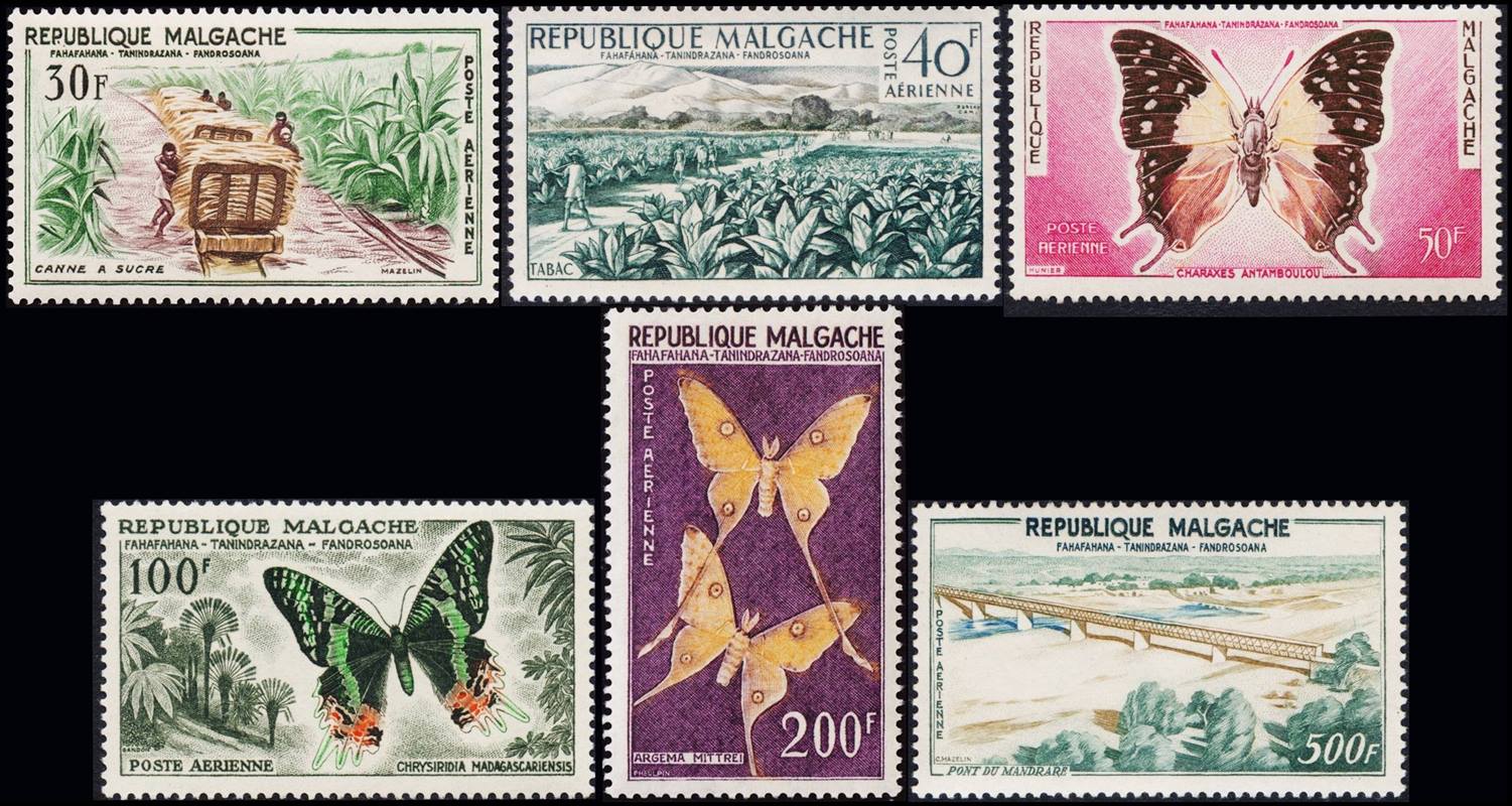 MADAGASCAR/SELLOS, 1960 - MARIPOSAS - VISTAS - YV A 78/83 - 6 VALORES - NUEVO
