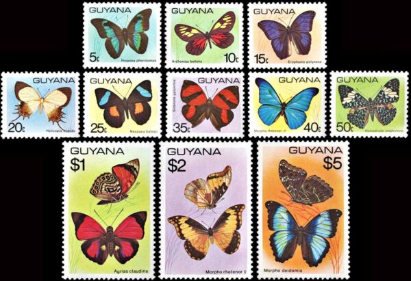 GUYANA/SELLOS, 1978 - MARIPOSAS - SERIE ORDINARIA - YV 523/33 - 11 VALORES - NUEVO