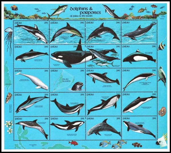 PALAU/SELLOS, 1991 - DELFINES - YV 402/21 - HOJA - NUEVO