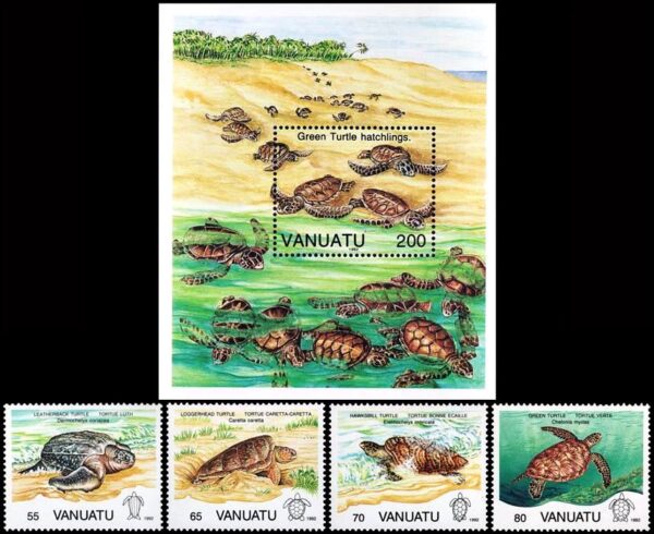 VANUATU/SELLOS, 1992 - TORTUGAS MARINAS - YV 899/902 + BF 20 - 4 VALORES - BLOQUE - NUEVO