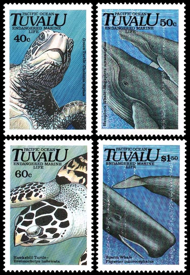 TUVALU/SELLOS, 1991 - BALLENAS - TORTUGAS MARINAS - YV 563/66 - 4 VALORES - NUEVO