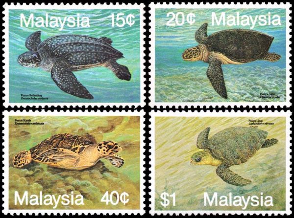 MALASIA/SELLOS, 1990 - FAUNA MARINO - TORTUGAS - YV 455/58 - 4 VALORES - NUEVO