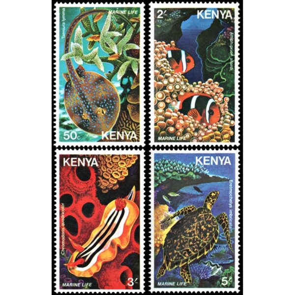 KENYA/SELLOS, 1980 - FAUNA MARINA - PECES - TORTUGAS - YV 168/71 - 4 VALORES - NUEVO