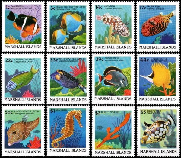 MARSHALL/SELLOS, 1988 - FAUNA MARINA - PECES - ORDINARIOS - YV 172/83 - 12 VALORES - NUEVO