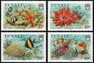 TUVALU/SELLOS, 1986 - FAUNA MARINA - CORALES - PECES - YV 400/01 - 4 VALORES - NUEVO